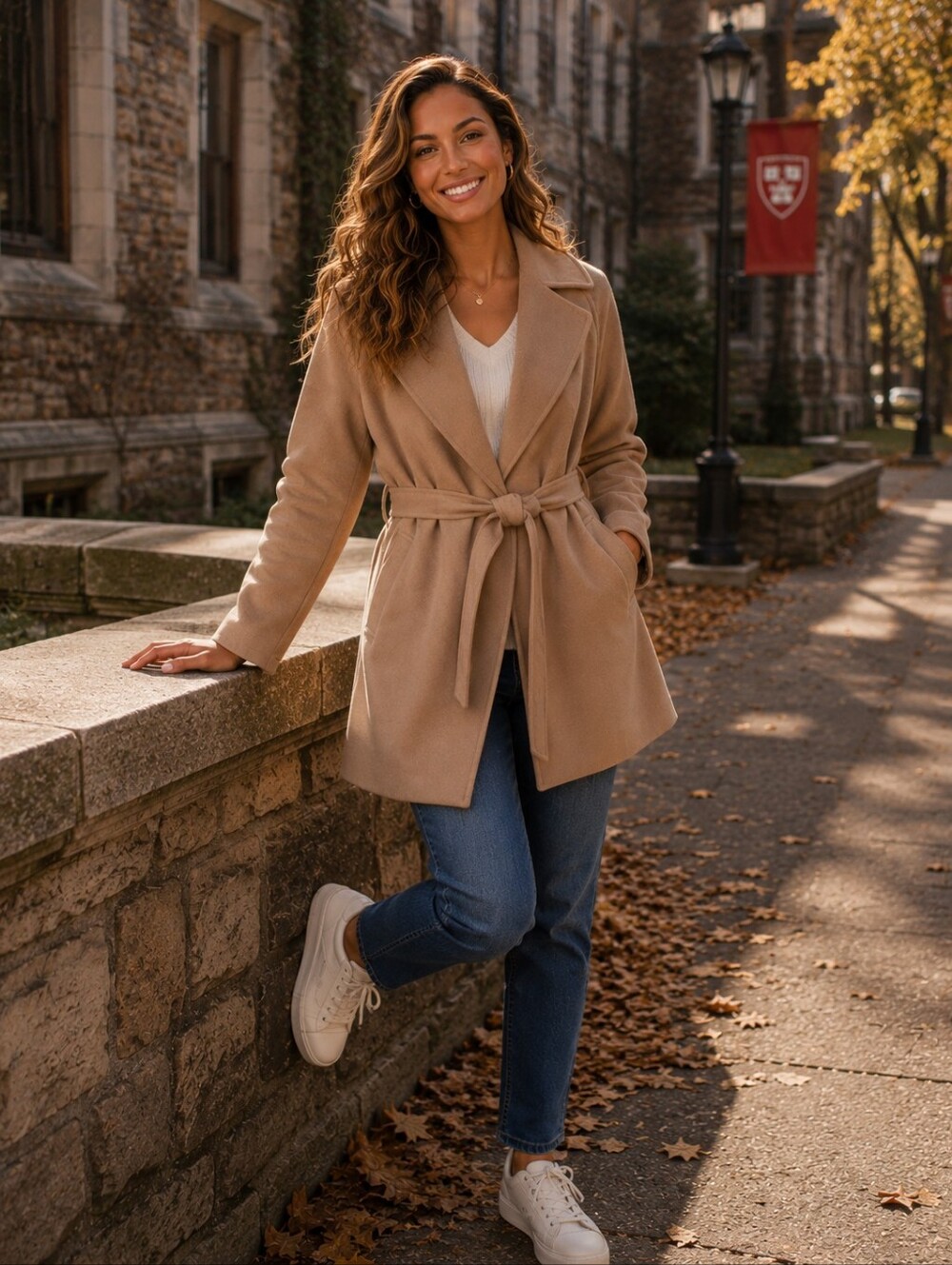 NWT H&M Divided Camel Belted Wrap Coat